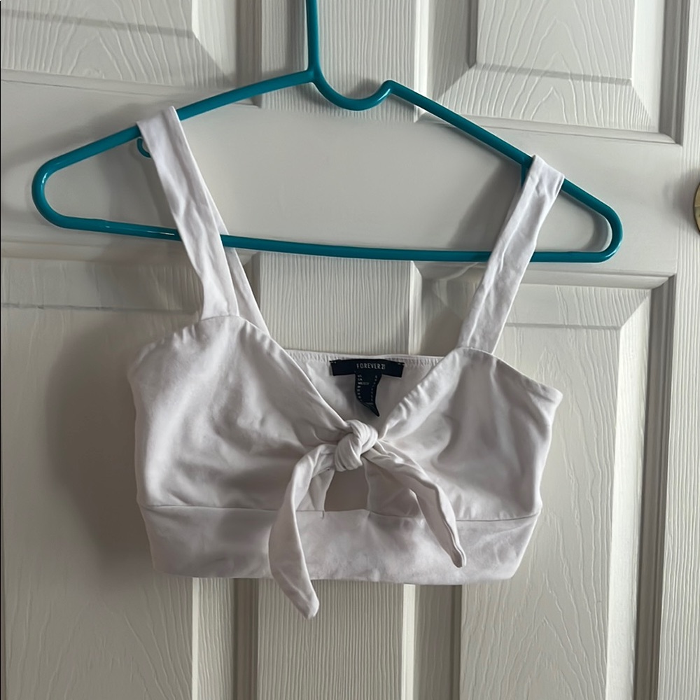 Forever 21 White Crop Tie-Front Tank Top